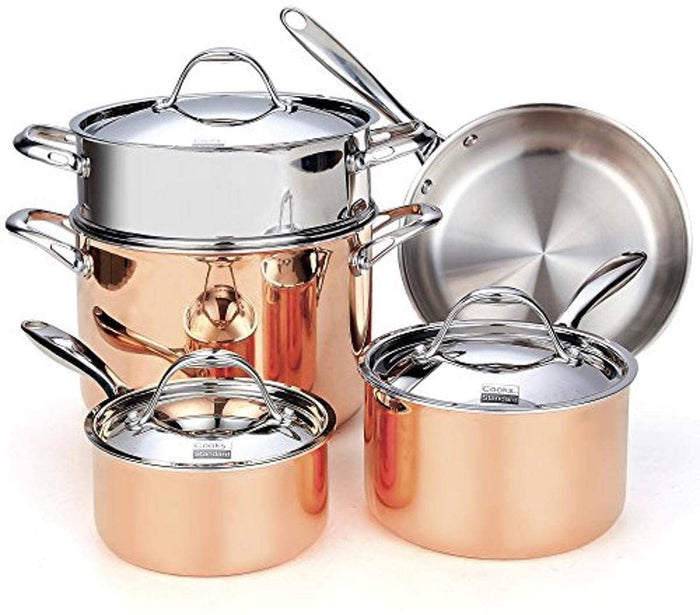 cook n home Cooks Standard Copper Stainless Steel 8-Piece Multi-Ply Clad Cookware Set