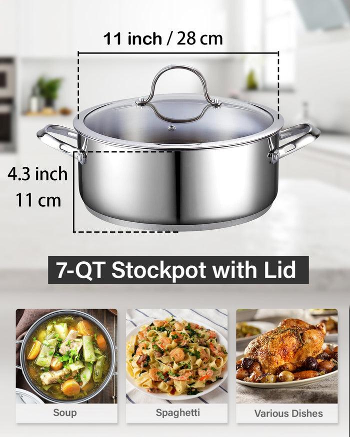 Cook N Home Cooks Standard Dutch Oven Casserole With Glass Lid 7-Quart Classic Stainless Steel Stockpot Silver