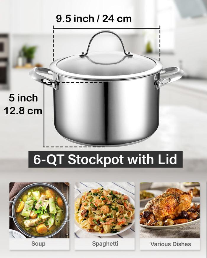 Cook N Home Cooks Standard Dutch Oven Casserole With Glass Lid 6-Quart Classic Stainless Steel Stockpot Silver