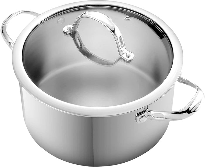 cook n home Cooks Standard Dutch Oven Casserole with Glass Lid 6-Quart Classic Stainless Steel Stockpot Silver