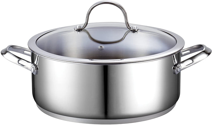 cook n home Cooks Standard Dutch Oven Casserole with Glass Lid 7-Quart Classic Stainless Steel Stockpot Silver