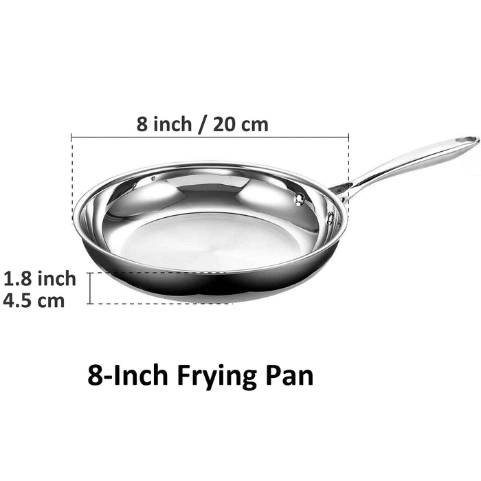 Cook N Home Cooks Standard Frying Pan Stainless Steel 8-Inch Multi-Ply Clad Wok Stir Fry Pan Kitchen Skillet Silver