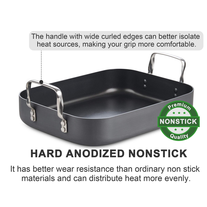 Cook N Home Cooks Standard Hard Anodized Nonstick Bakeware Roaster With Rack 16-inch By 12-inch