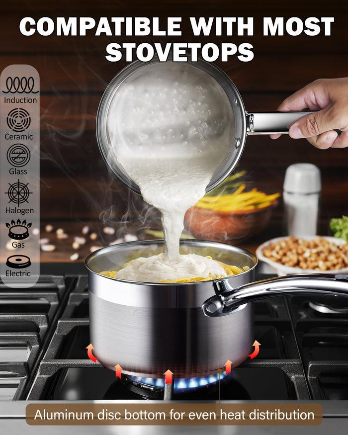 Cook N Home Cooks Standard Kitchen Cookware Sets Stainless Steel Professional Pots And Pans Include Saucepan Sauté Pan Stockpot With Lids 8-Piece Silver
