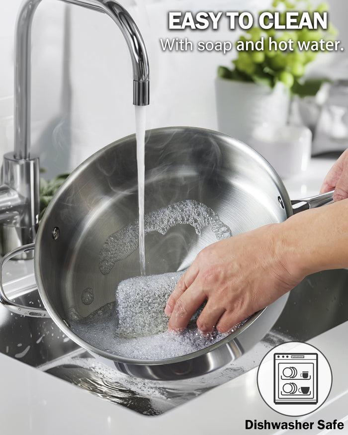 Cook N Home Cooks Standard Multi-Ply Clad Stainless Steel Saute Pan 10.5 Inch 4 Quart Deep Frying Pan Skillet With Lid Induction Cookware Stay-Cool Handle