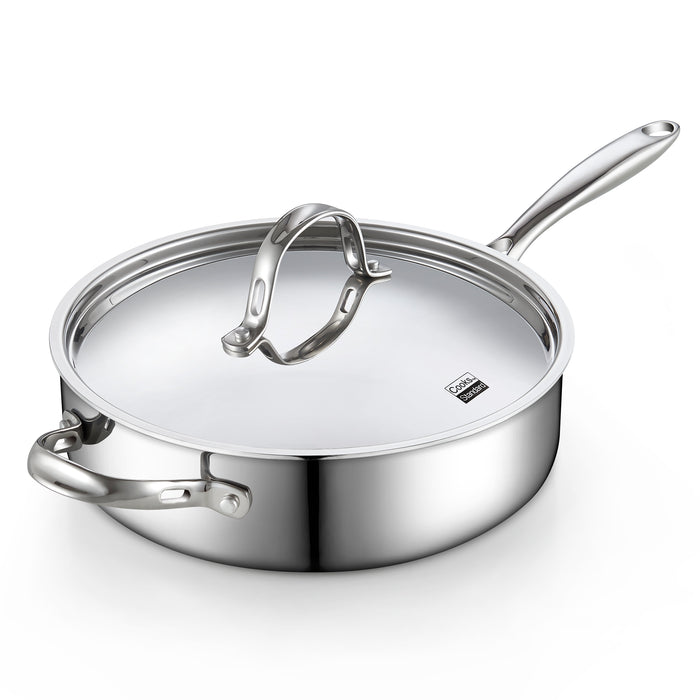 cook n home Cooks Standard Multi-Ply Clad Stainless Steel Saute Pan 10.5 Inch 4 Quart Deep Frying Pan Skillet with Lid Induction Cookware Stay-Cool Handle