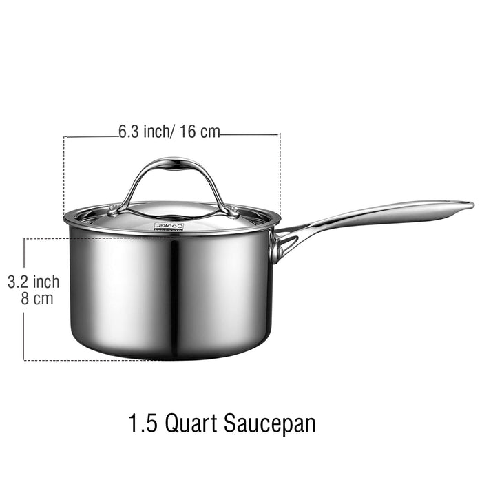 Cook N Home Cooks Standard Multi-Ply Full Clad Stainless Steel Saucepan With Lid 1.5/3-Quart Silver