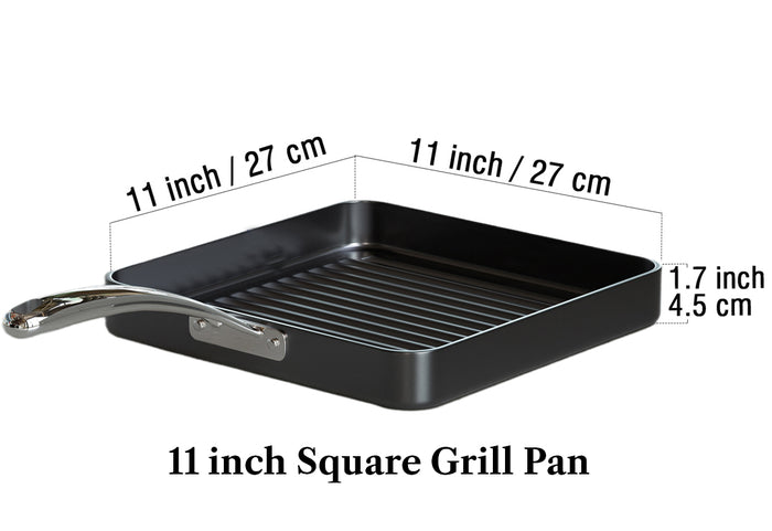 Cook N Home Cooks Standard Nonstick Square Grill Pan 11 X 11-Inch Hard Anodized Grilling Skillet Pan Cookware For Camping Home Use