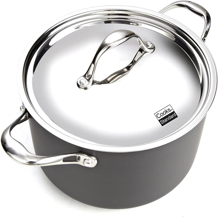 Cook N Home Cooks Standard Stainless Steel 8-Piece Multi-Ply Clad Hard Anodized Cookware Set Black