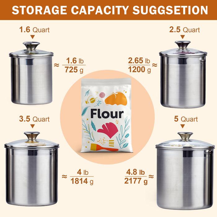 Cook N Home Cooks Standard Stainless Steel Food Jar Storage Canister Set Large 4-Piece 1.6qt/2.5qt/3.5qt /5qt Airtight Containers With Glass Lid For Tea Coffee Sugar Flour Pantry Kitchen Counter