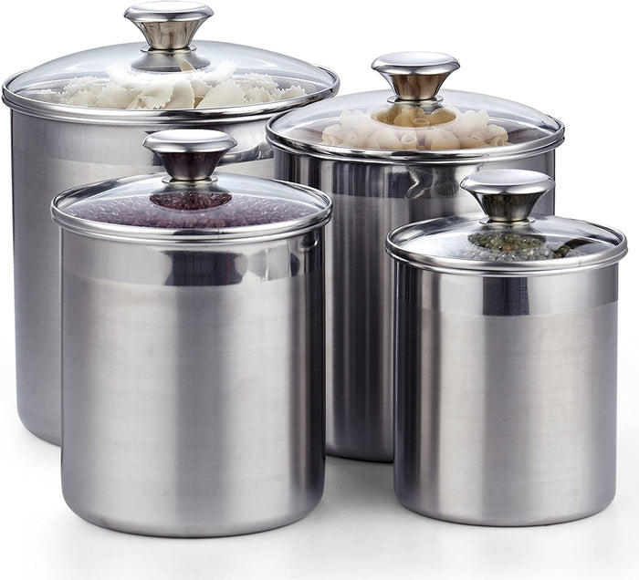 cook n home Cooks Standard Stainless Steel Food Jar Storage Canister Set Large 4-Piece 1.6qt/2.5qt/3.5qt /5qt Airtight Containers with Glass Lid for Tea Coffee Sugar Flour Pantry Kitchen Counter