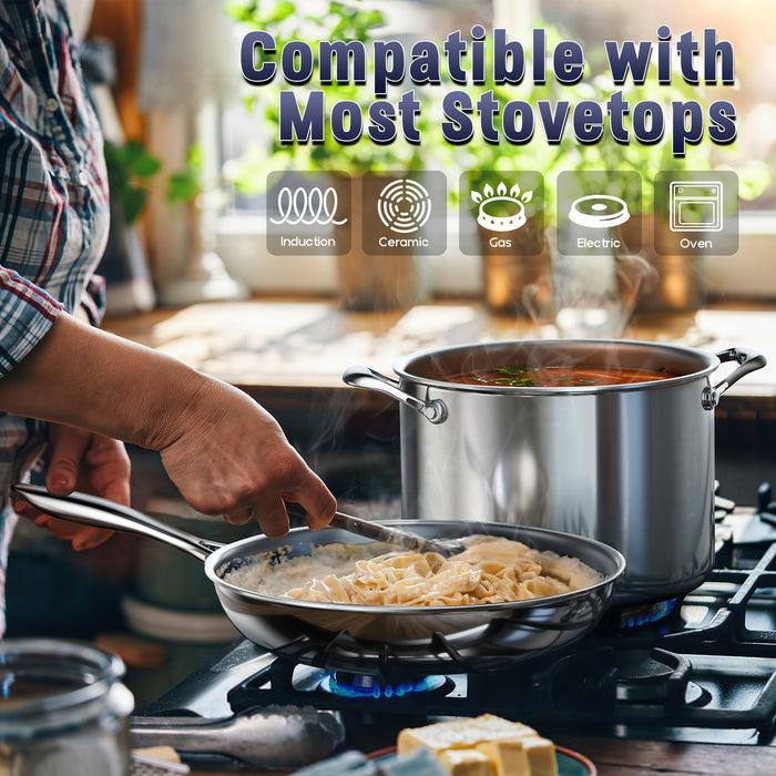 Cook N Home Cooks Standard Stainless Steel Kitchen Cookware Sets 10-Piece Multi-Ply Full Clad Pots And Pans Cooking Set With Stay-Cool Handles Dishwasher Safe Oven Safe 500°F Silver