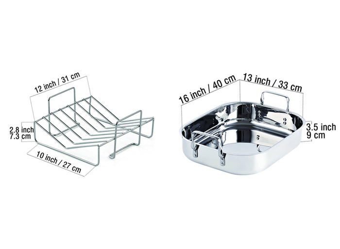 Cook N Home Cooks Standard Stainless Steel Roaster Pan With V-Shaped Rack 16-Inch By 13-Inch Turkey Roasting Pan Bakeware For Oven Rectangular