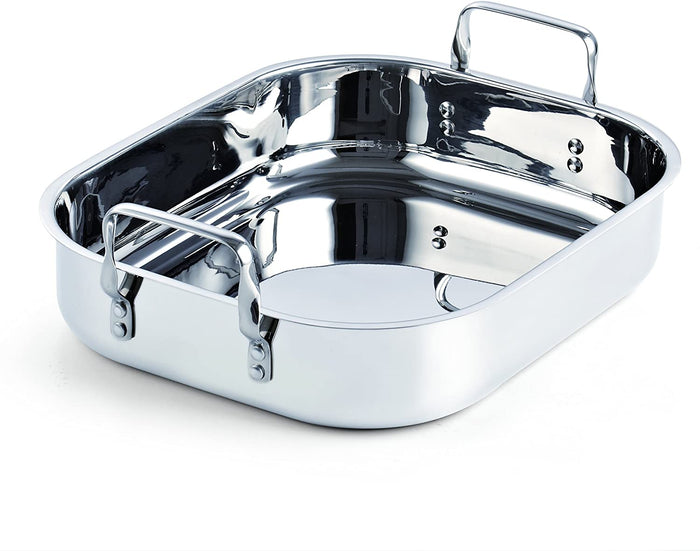 Cook N Home Cooks Standard Stainless Steel Roaster Pan With V-Shaped Rack 16-Inch By 13-Inch Turkey Roasting Pan Bakeware For Oven Rectangular