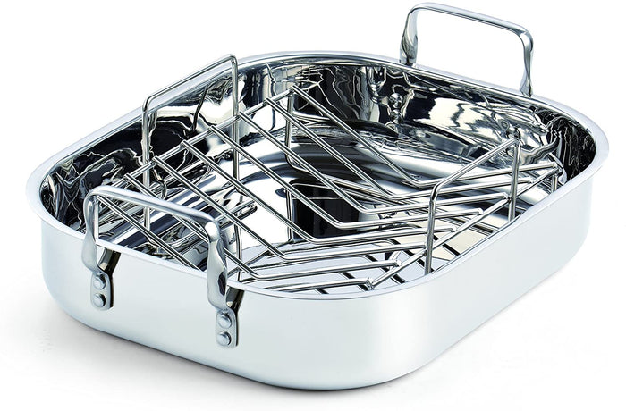 cook n home Cooks Standard Stainless Steel Roaster Pan with V-Shaped Rack 16-Inch by 13-Inch Turkey Roasting Pan Bakeware for Oven Rectangular