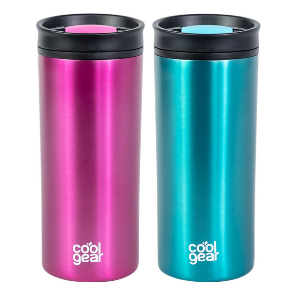 2 Pack COOL GEAR 16 oz Amelia Coffee Travel Mug with Spill Resistant Slider Lid