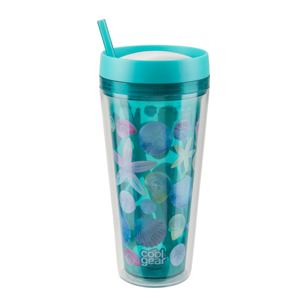 4 Pack COOL GEAR 24 Oz Callisto Printed Chiller With Straw | Dual Function Closure Printed Re-Usable Tumbler Water Bottle