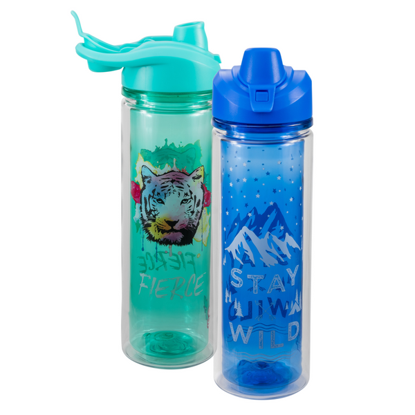 COOL GEAR 2-Pack 20 oz Essence Chugger Water Bottle with Wide Mouth & Flip Cap Design - Unicorn/Leaves