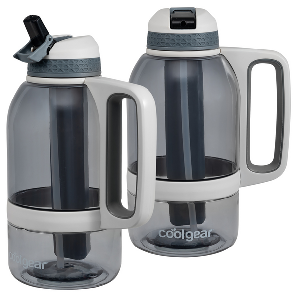 COOL GEAR 2-Pack 64 oz System Sports Water Bottle with Freezer Stick and Handle | Durable Shatter Resistant Tritan™ Material Colored Water Bottle