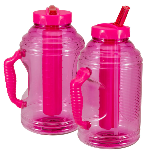 Cool Gear 2-Pack 80 oz Big Freeze Sports Water Bottle with Freezer Stick and Handle | Hydrating Colored Water Bottle