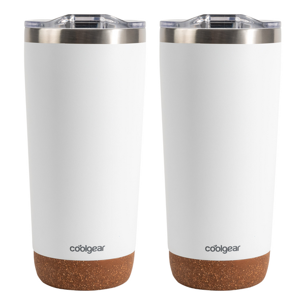 Cool Gear 2-Pack American Designed Stainless Steel Dishwasher Safe Copper Lined Tumbler with BPA-Free Lid & Cork Bottom 20 oz