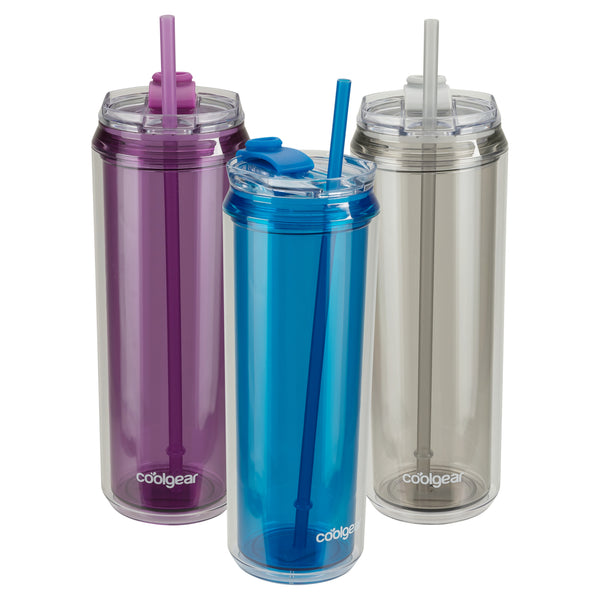 Cool Gear 3-Pack 22 oz Modern Tumbler with Reusable Straw | Dishwasher Safe Cup Holder Friendly Spillproof Double-Wall Insulated Travel Tumbler | Solid Variety Pack
