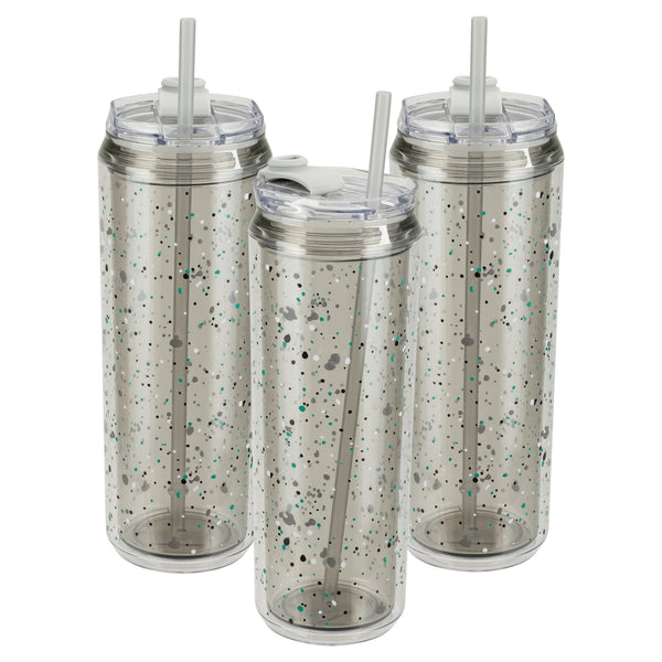 Cool Gear 3-Pack 22 oz Modern Tumbler with Reusable Straw | Dishwasher Safe Cup Holder Friendly Spillproof Double-Wall Insulated Travel Tumbler | Printed Splatter Pack