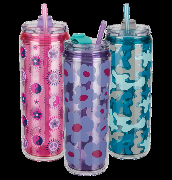 COOL GEAR 3-Pack 22 oz Modern Tumbler with Reusable Straw | Dishwasher Safe Cup Holder Friendly Spillproof Double-Wall Insulated | Printed Pack