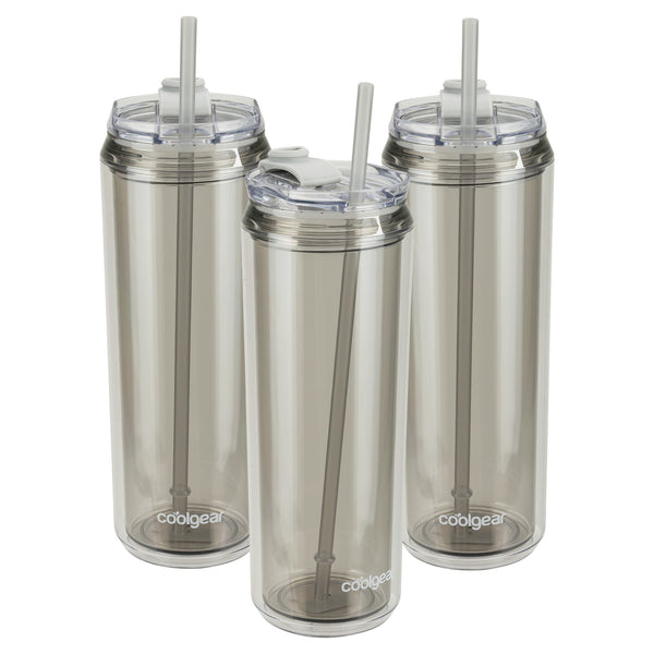 Cool Gear 3-Pack 22 oz Modern Tumbler with Reusable Straw | Dishwasher Safe Cup Holder Friendly Spillproof Double-Wall Insulated Travel Tumbler | Solid Cool Grey Pack