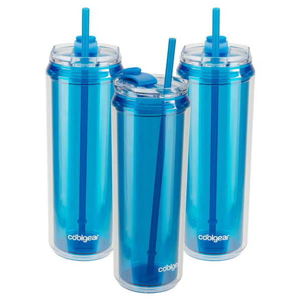 Cool Gear 3-Pack 22 oz Modern Tumbler with Reusable Straw | Dishwasher Safe Cup Holder Friendly Spillproof Double-Wall Insulated Travel Tumbler | Solid Blueberry Pack