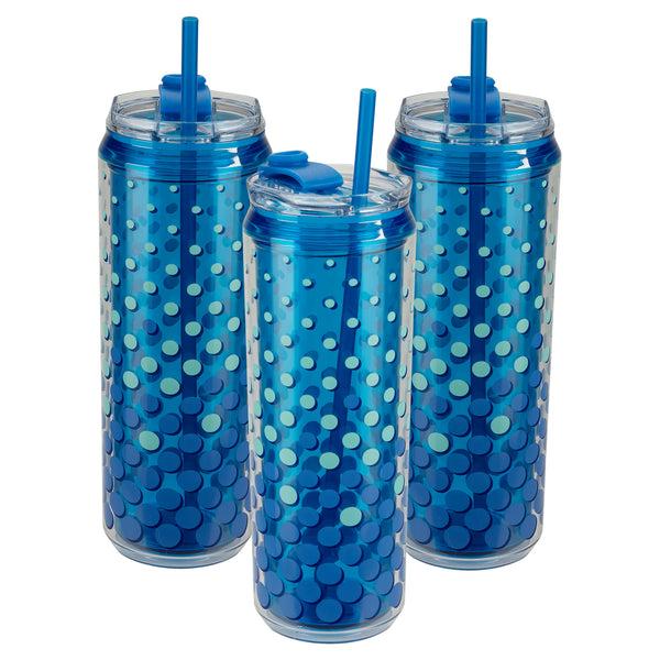 Cool Gear 3-Pack 22 oz Modern Tumbler with Reusable Straw | Dishwasher Safe Cup Holder Friendly Spillproof Double-Wall Insulated Travel Tumbler | Printed Dots Pack