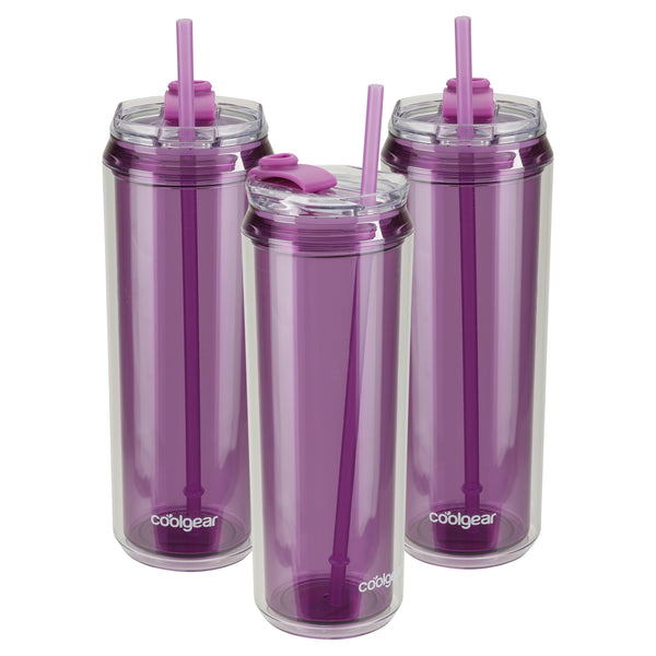 Cool Gear 3-Pack 22 oz Modern Tumbler with Reusable Straw | Dishwasher Safe Cup Holder Friendly Spillproof Double-Wall Insulated Travel Tumbler | Solid Plum Pack