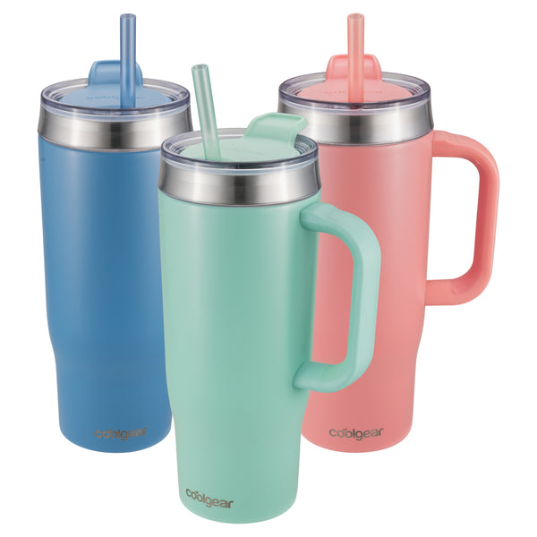 Cool Gear 3-Pack 26 oz Quest Tumblers | Cup Holder-Friendly Double-Insulated Dishwasher Safe | Keeps Drinks Cold For 32 Hours | Handle For On-The-Go