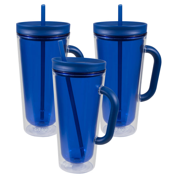 COOL GEAR 3-Pack 26 oz Spritz Tumbler with Straw and Handle | Pressure Fit Lid Colored Re-Usable Tumbler Water Bottle with Straw and Handle - Blueberry Pack COOL GEAR 3-Pack 26 oz Spritz Tumbler with Straw and Handle | Pressure Fit Lid Colored Re-Usable Tumbler Water Bottle with Straw and Handle - Blueberry Pack