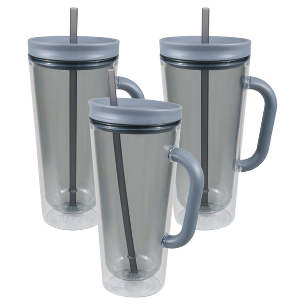 COOL GEAR 3-Pack 26 oz Spritz Tumbler with Straw and Handle | Pressure Fit Lid Colored Re-Usable Tumbler Water Bottle with Straw and Handle - Cool Grey Pack COOL GEAR 3-Pack 26 oz Spritz Tumbler with Straw and Handle | Pressure Fit Lid Colored Re-Usable Tumbler Water Bottle with Straw and Handle - Cool Grey Pack