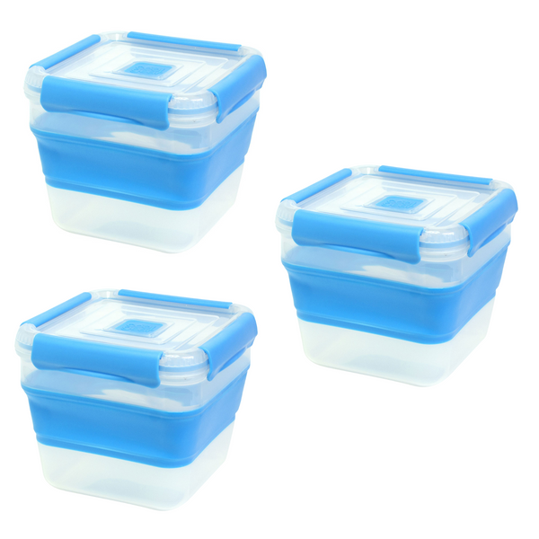 COOL GEAR 3-Pack Collapsible 7.5 Cup Square Food Container | Dishwasher and Microwave Safe | Perfect for On The Go Lunches and Leftovers | Expands to Hold 2x More | Air Tight Snaps Keeps Food Fresh COOL GEAR 3-Pack Collapsible 7.5 Cup Square Food Container | Dishwasher and Microwave Safe | Perfect for On The Go Lunches and Leftovers | Expands to Hold 2x More | Air Tight Snaps Keeps Food Fresh