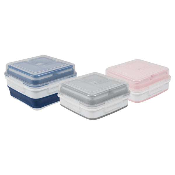 COOL GEAR 3-Pack Expandable Bento Containers | Great For Salad Lunch Snacks Travel and More | Dishwasher & Microwave Safe | 4 Compartments With Lids