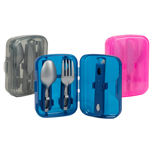 Cool Gear 3-Pack Travel Reusable Utensil Set with Slider Carry Case | Portable Knife Fork Spoon Silverware Eco-Friendly Cutlery for Camping Picnics Kids & Adults - Gray Pink & Blue Cool Gear 3-Pack Travel Reusable Utensil Set with Slider Carry Case | Portable Knife Fork Spoon Silverware Eco-Friendly Cutlery for Camping Picnics Kids & Adults - Gray Pink & Blue
