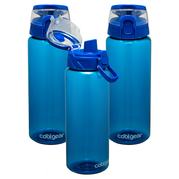 Cool Gear 3-Pack Tritan Plastic 32 oz Cylinder Water Bottle with Halo Top Lid | Dishwasher Safe Leakproof Shatter-Resistant Water Bottle With Easy Carry Loop | Blueberry Pack