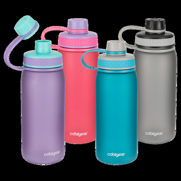 Cool Gear 4-Pack 32 oz System Chugger Bottle | Large Capacity Water Bottle Keeps Drinks Cold for Gym Outdoors Travel - Blue/Purple/Gray/Pink