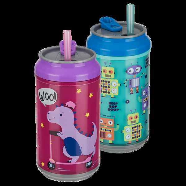 COOL GEAR CAN – 2 Pack 12 OZ | Pop Can Style Double Wall Insulated Spill-Proof Straw Included Fun Drink Cup for Kids Travel-Friendly
