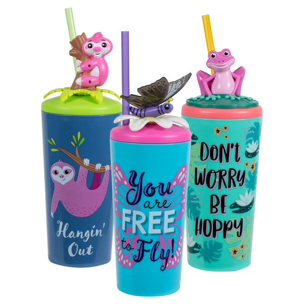 Cool Gear Fun Model Threaded Character Lid Tumblers Toppers with straw included 18 Ounce