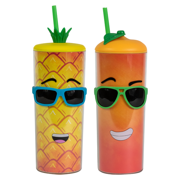 Cool Gear Shady Fruit Tumbler with Pressure Fit Lid and Straw Included 20 Ounce