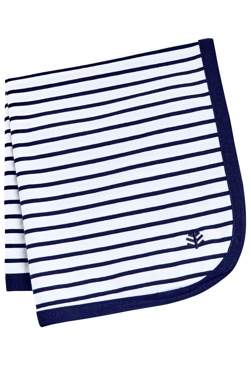 coolibar Baby Batibou Sun Blanket | White/Navy Stripe