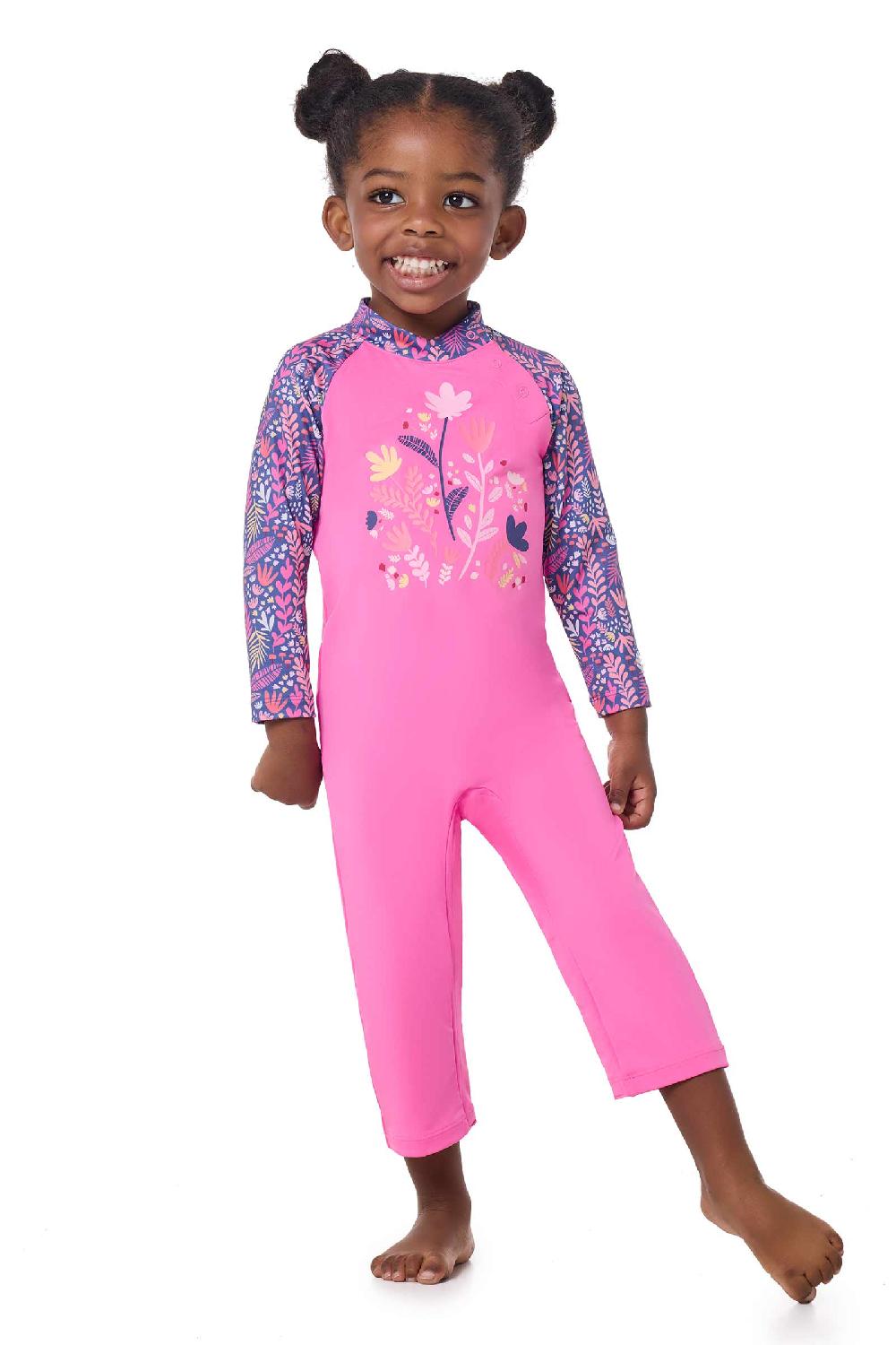 Coolibar Baby Beach One-Piece Swimsuit | Tulip Pink Blooming Forest