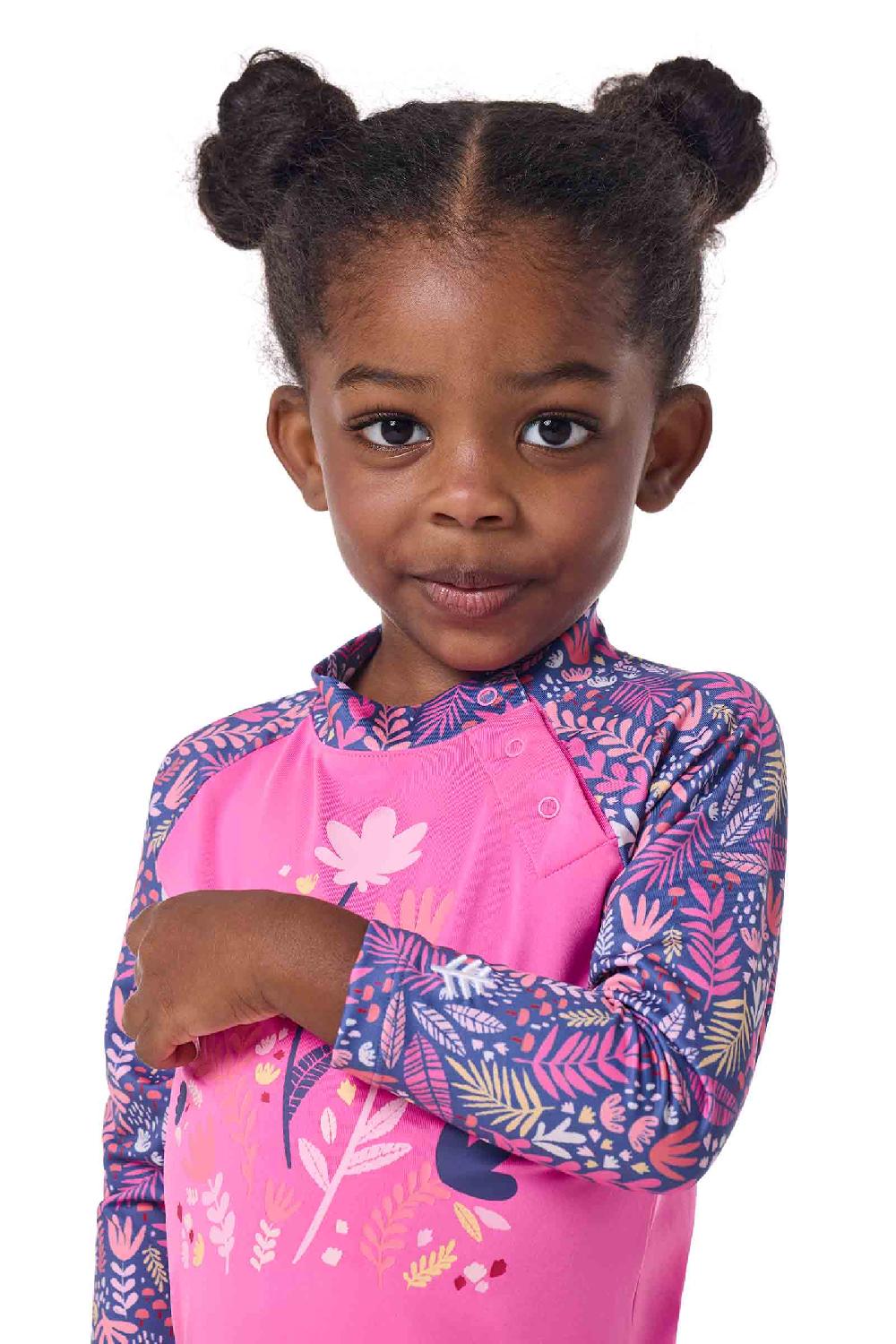 Coolibar Baby Beach One-Piece Swimsuit | Tulip Pink Blooming Forest