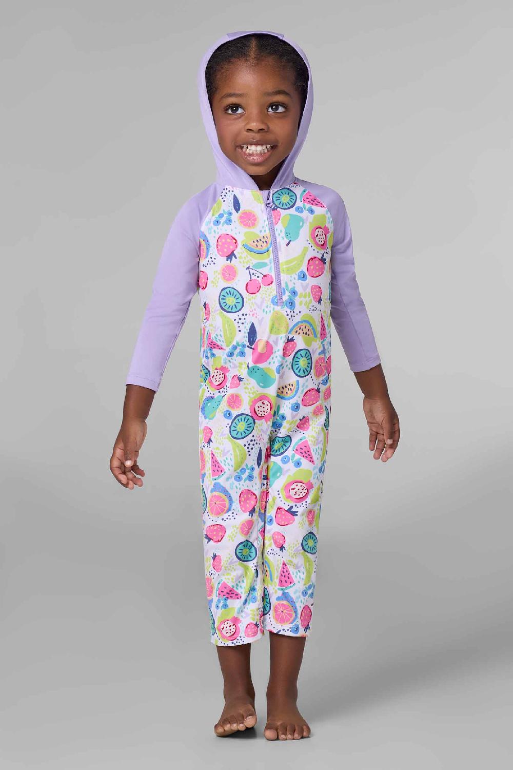 coolibar Baby Finn Hooded One-Piece Swimsuit | Lavendula Colorblock