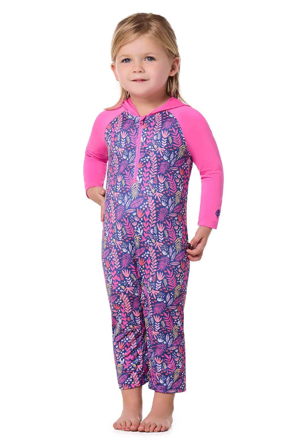 Coolibar Baby Finn Hooded One-Piece Swimsuit | Tulip Pink Colorblock
