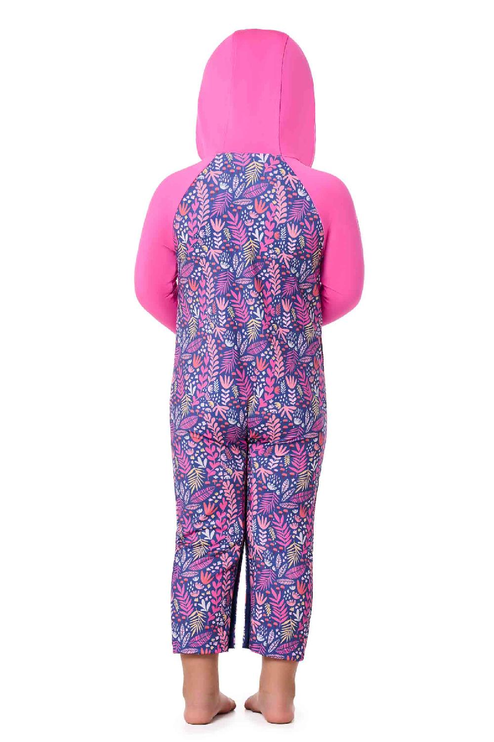 Coolibar Baby Finn Hooded One-Piece Swimsuit | Tulip Pink Colorblock