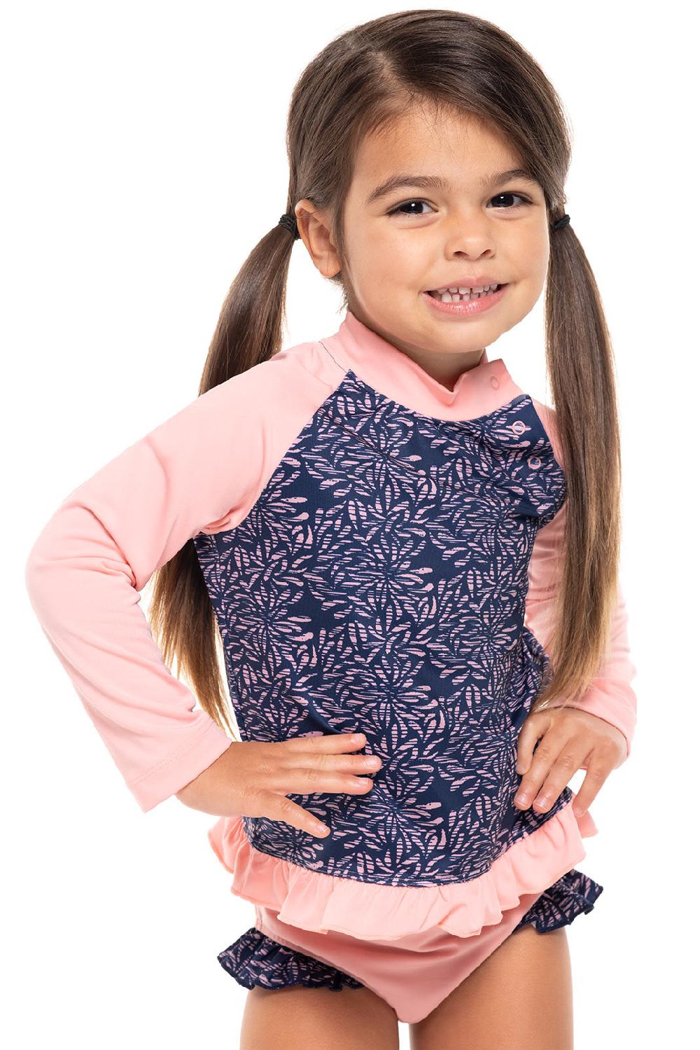 coolibar Baby Guppy Ruffle Rash Guard Set | Peachy Pink Etched Flowers